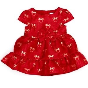 Disney Baby Red gold dress  Minnie mouse bow‎ 12-18months whimsi